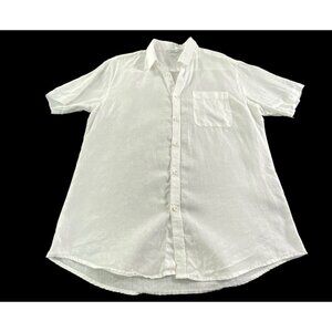 AMIANI Men 100% Linen Button Front Collard Short Sleeve Shirt Sz L White 77-32